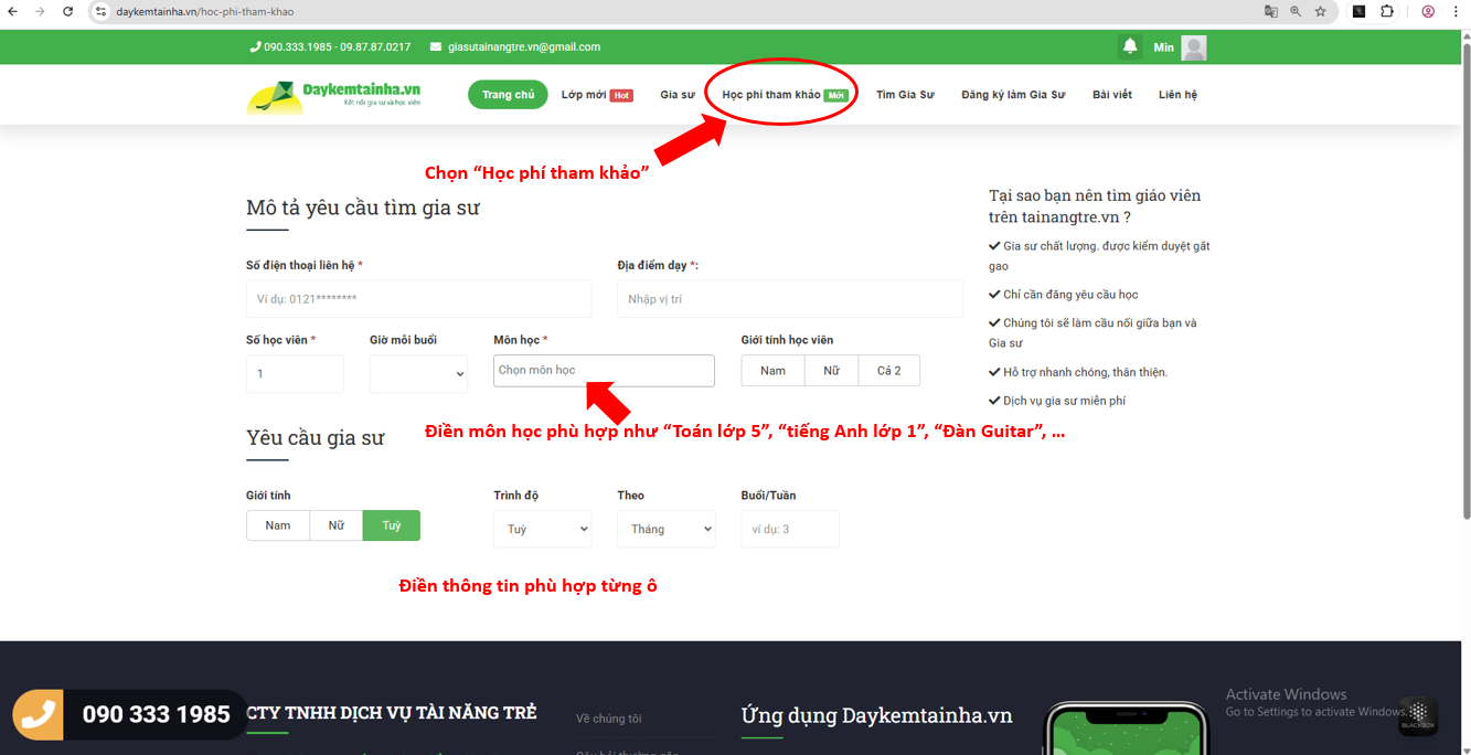Học phí tham khảo Daykemtainha.vn